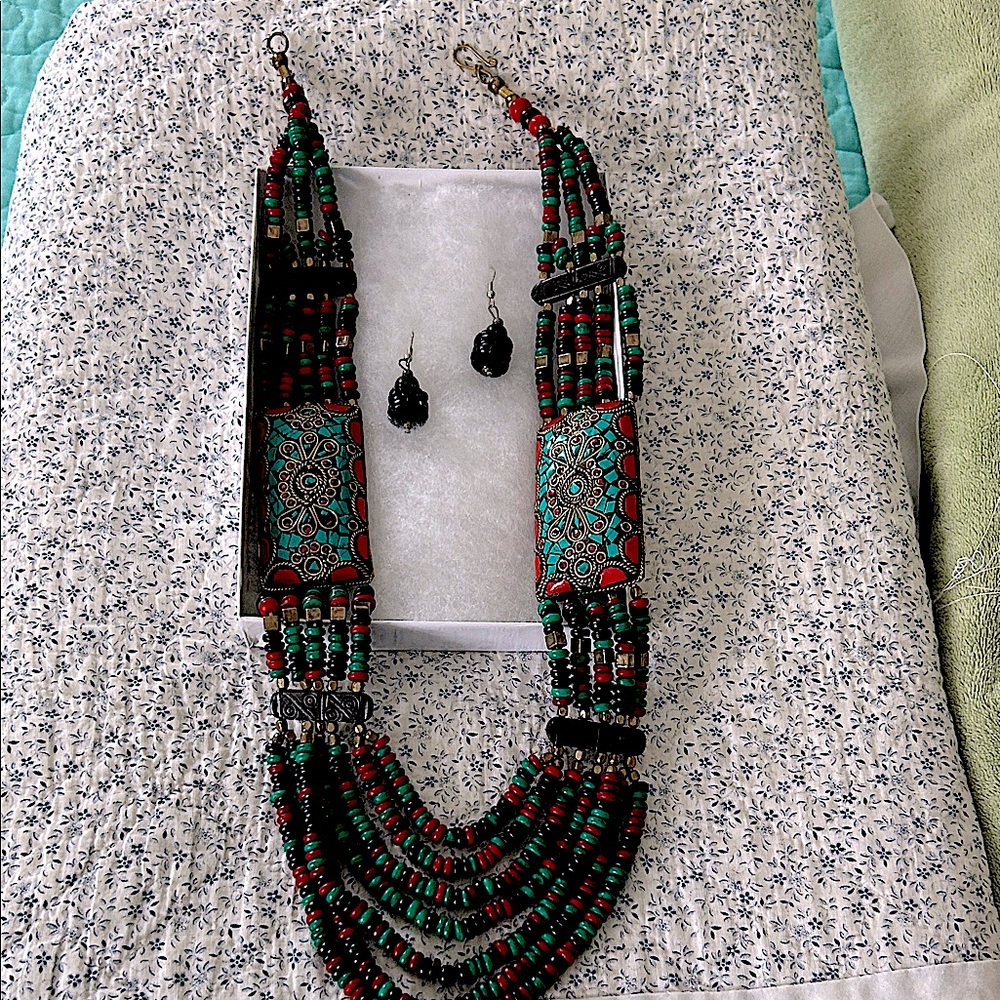 Multicolor Beaded Necklace and Earring Set